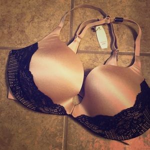 VS 34DD nude/black lace padded push up bra